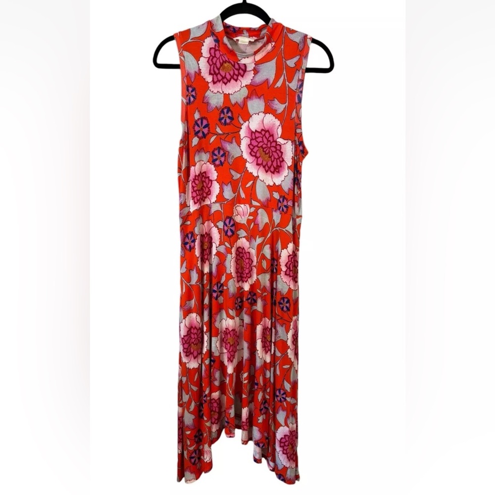 Anthropologie Maeve Cleary Dress Red Floral Mock Neck Knit Medium M Casual Work - Picture 2 of 5